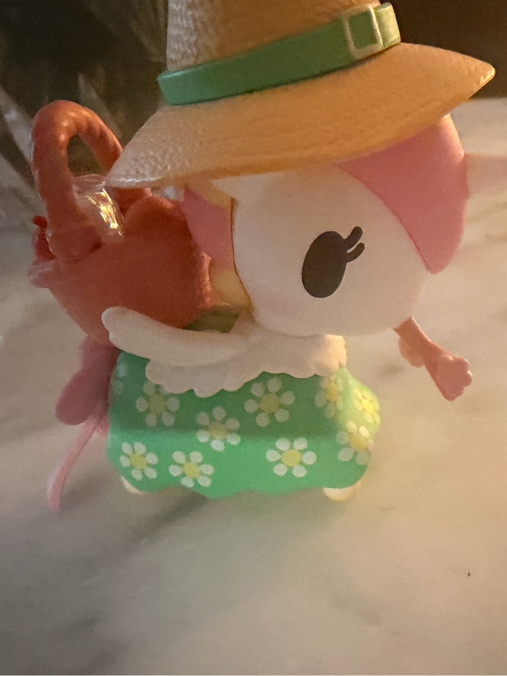 tokidoki Floral Green Dress Pet Figure with Pink Hair and Tan Hat